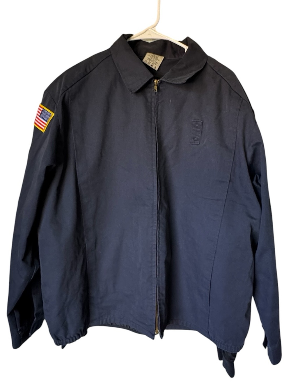 Vintage Men's Navy Rockabilly Quilted Zip Jacket American Flag Patch Men’s XXL